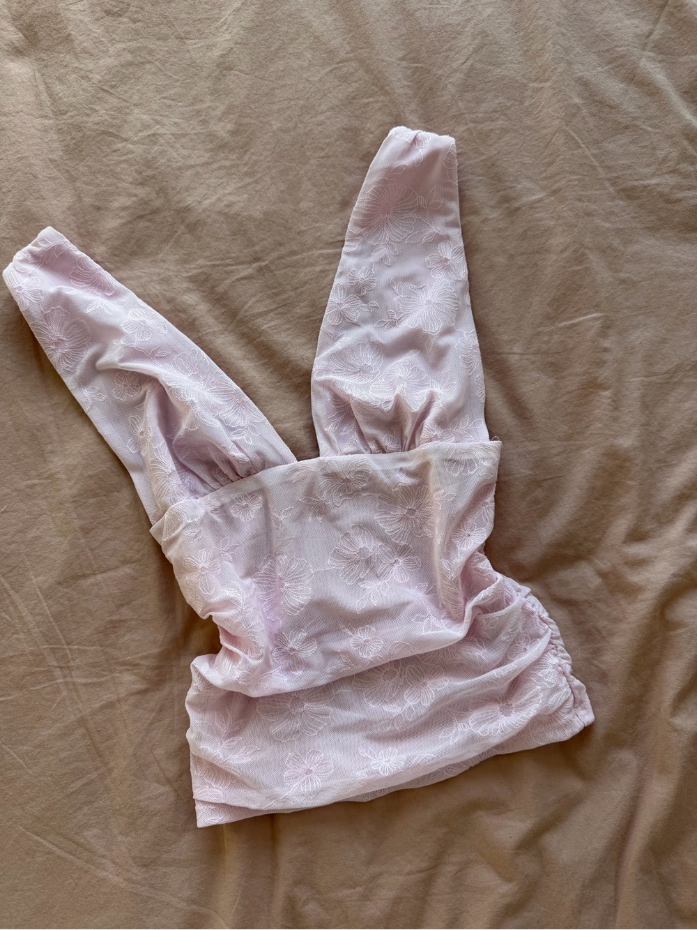 Garage Light Pink Lace V-Neck Tank Top - Picture 2 of 4
